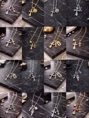 Layered Double Cross Sword Pendant Necklace, Gothic Street Style Chain