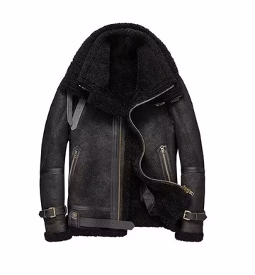 Men's Black Shearling Aviator Jacket - B3 Flight Bomber Jacket - Faux Sheepskin Winter Coat - Vintage Pilot Leather Jacket