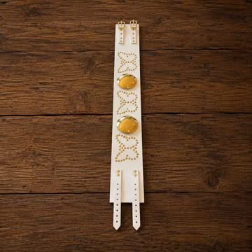 Leather Concho Regalia Belt, Handmade White Leather Gold Conchos & Studded Waist Festival Belt