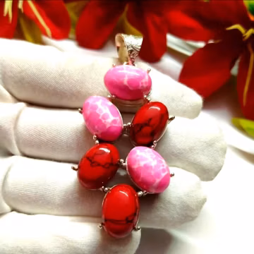 Coral & Jasper Handmade Pendant 925 Sterling Silver Natural Gemstone Gift For Her