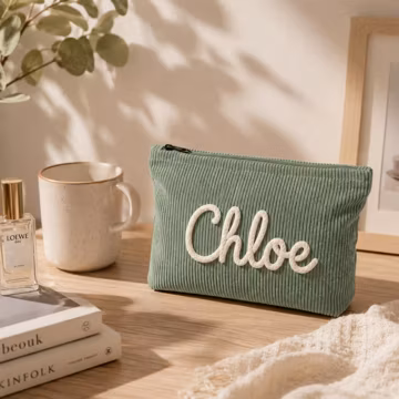 Custom Cosmetic Bag with Name, Personalized Corduroy Makeup Bag, Bridesmaid Gift, Wedding Party Favor Bag