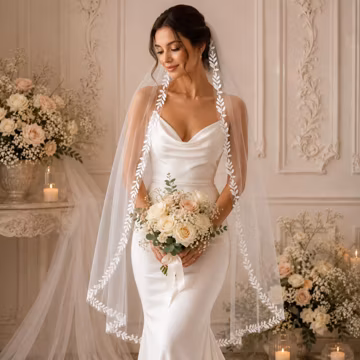 Minimalist Lace Mantilla Veil,Fingertip Chapel Cathedral Veils,Elegant Single Layer Tulle Wedding Accessory,Lace Edge Bridal Veil,One Layer