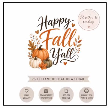 Happy Fall Y’all PNG, Fall Sublimation Design, Autumn PNG, Pumpkin Watercolor, Cozy Autumn Shirt Design, Tote Bag PNG, Instant Download
