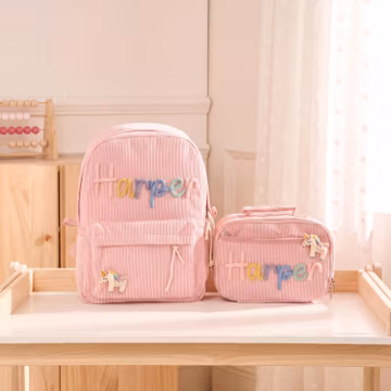 Personalized Corduroy Backpack and Lunch Bag Set β Custom Name School Bag for Kids, Back to School Gift