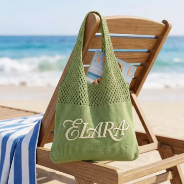 Personalized Name Hollow Knit Tote Bag, Handmade Crochet Beach Bag, Multiple Colors Available, Bridesmaid Gift