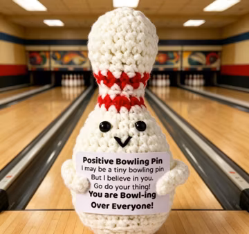 Positive Crochet Bowling Pin Plush, Encouragement Gift for Bowlers & Friends
