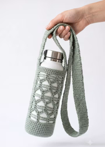 Crochet Water Bottle Holder Pattern PDF, Bottle Sling Crochet Pattern, Water Bottle Carrier, Crossbody Bottle Bag, Digital Download