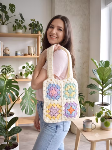 Granny Square Tote Bag Crochet Pattern PDF, Boho Market Bag PDF, Vintage Crochet Purse, Digital Download Pattern
