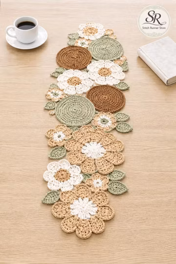 Floral Crochet Table Runner Pattern PDF, Flower Lace Table Decor, Farmhouse Style, Instant Download