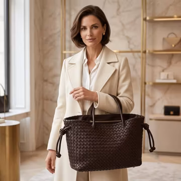 Brown Woven Tote Bag, Large Capacity Shoulder Handbag, Women’s Everyday Commuter Purse, Soft Top Handle Casual Carryall