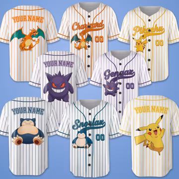 Personalized Poke Inspired Baseball Jersey, Custom Name Sports Jersey, Anime Baseball Shirt, Custom Number Jersey, Fan Gift for Him Her