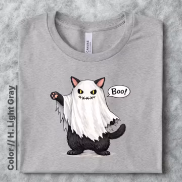 Ghost Cat Shirt, Black Cat Halloween Tee, Boo Costume T-Shirt, Cute Spooky Outfit, Cat Lover Gift, Fall Halloween Shirt