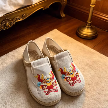 Nepal Handmade Mesh Embroidered Lion Slip On Shoes, Women Breathable Flat Mules, Vintage Ethnic Lightweight Non Slip Summer Casual Shoes