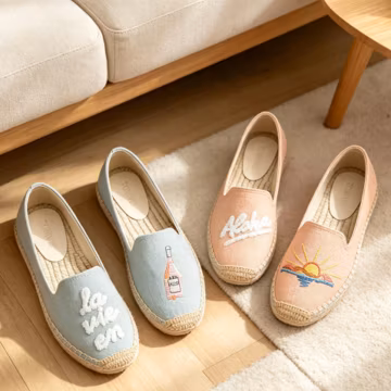 Nepal Handmade Linen Espadrille Flats, Embroidered Letter Slip On Shoes, Breathable Canvas Fisherman Shoes, Casual Spring Summer Flat Shoes