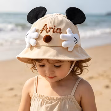 Custom Name Baby Hat With Ears, Personalized Baby Summer Hat, Embroidered Kids Sun Hat, Toddler Bucket Hat, Baby Beach Hat, Baby Shower Gift