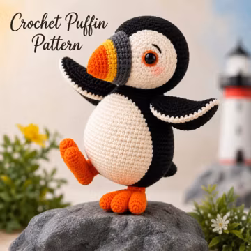 Crochet Puffin Pattern | Cute Amigurumi Bird Tutorial | Nursery Animal Plush | Sea Bird Plush | Beginner Friendly Crochet PDF