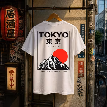 Japanese Sunset Pagoda Tee Mount Fuji Red Sun,Tokyo Japan T-Shirt,Vintage Graphic Tee,Retro Japan Travel Tee, Japanese Streetwear Gift
