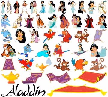 Aladdin SVG Bundle, Jasmine Svg Png EPS DXF, Princess Magic Carpet Clipart, Genie Tiger Monkey Parrot Digital Download, 46 Files