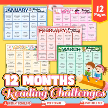 Reading Challenge Printable for Kids Monthly Reading Challenge Book Tracker Reading Log Classroom Reading Incentive Homeschool Literacy