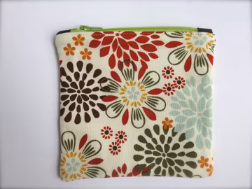 Zippered cotton bag - coin purse - purse organizer - credit card holder - modern flower design