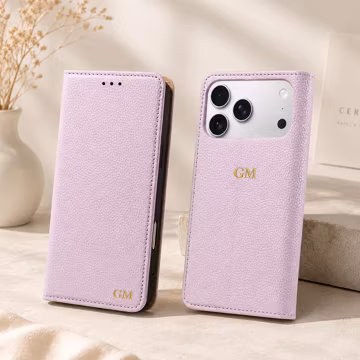 Personalised Vegan Leather Wallet Phone Case, Foil Stamped Initials, iPhone 11-17