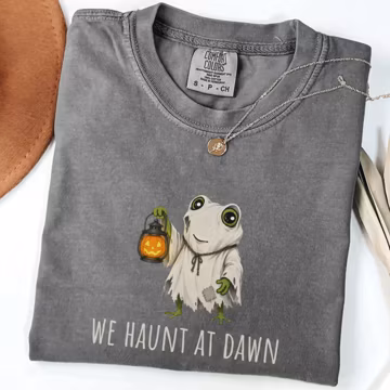 Comfort Colors® We Haunt at Dawn Shirt, Halloween Frog Ghost Graphic Tee, Goblincore Halloween Tee, Cute Ghost Frog Shirt, Spooky Season Tee