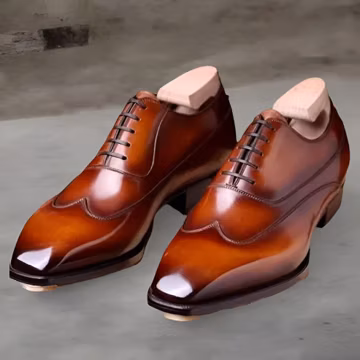 Handmade Men's Burgundy leather Wingtip Lace Up Oxford Dress Formal Shoes Men