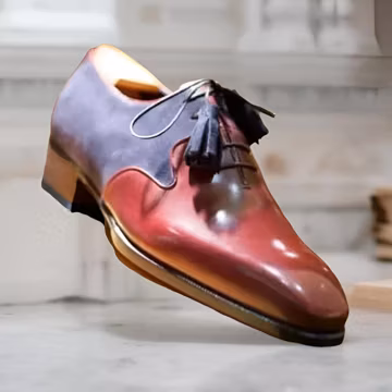 Handmade Two Tone Oxford Shoes: Navy Suede & Maroon Leather