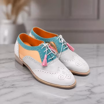 Handmade women white formal oxford shoes, real leather office dress shoes women