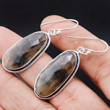 Sterling Silver Earrings, Natural Sapphire Gemstone Dangle Earrings, Minimalist Handmade Jewelry