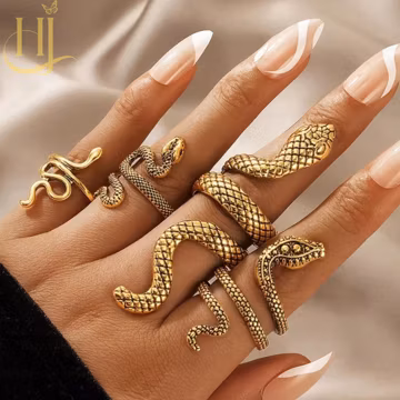 14k Gold Snake Ring Set, Adjustable Snake Wrap Ring, 925 Sterling Silver Serpent Ring, Snake Jewelry Set