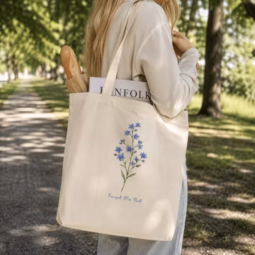 Outlander Forget Me Not Tote Bag, Scottish Wildflower Book Lover Cotton Bag