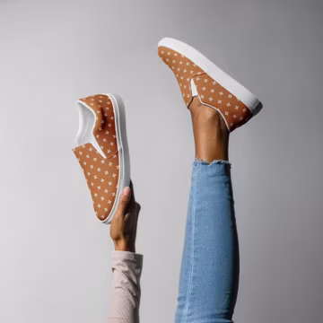 Brown Ninja Star Pattern Slip-On Canvas Shoes, Comfortable Casual Sneakers