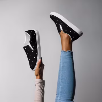Black Polka Dot Canvas Slip-On Shoes, Comfortable Casual Sneakers, Breathable Removable Insoles