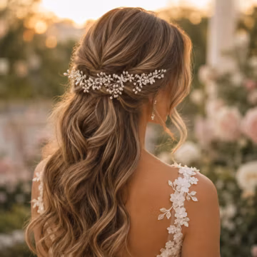 Pearl Crystal Floral Bridal Hair Comb, Delicate Vine Wedding Hairpiece, Dainty Beaded Flower Hair Accessory, Romantic Boho Bridal Headpiece