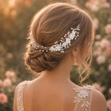 White Clay Rose Pearl Hair Comb, Bridal Floral Hair Accessory, Wedding Vine Hair Piece, Romantic Bridesmaid Hair Comb, Wedding Hair Jewelry