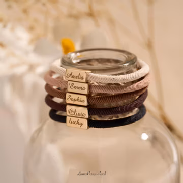 Personalized Hair Tie Set | Custom Engraved Minimalist Ponytail Holder | Bridesmaid Proposal Gift, Wedding Party Favor | Set of 3-50