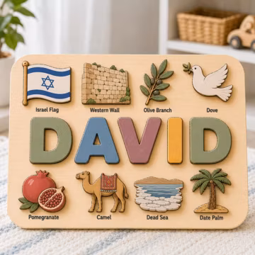 Israel Wooden Name Puzzle, Personalized Montessori Name Puzzle, Israel Travel Theme Learning Toy, Custom Kids Name Board, Nursery Gift