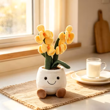 Amuseable Plant Plush Orchid Flower Pot Yellow Pink Green Cute Stuffed Toy