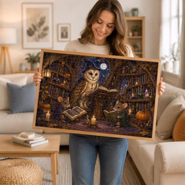Magic Owl Library Jigsaw Puzzle, Witchy Woodland Mouse Puzzle, Cozy Dark Academia Art, Halloween Book Puzzle, Gift for Book Lovers