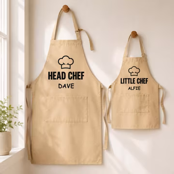 Personalised Head Chef Apron, Custom Name Adult Baking Apron, Matching Little Chef Set Option, Daddy and Me Mummy and Me Cooking Gift