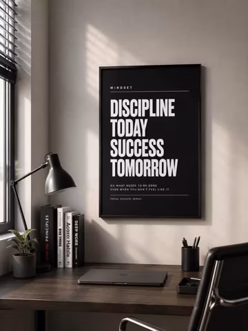 Discipline Today Success Tomorrow Poster | Motivational Wall Art | Minimalist Office Decor | Gym Quote Print | Black and White Inspirational
