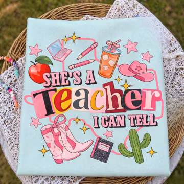 She's A Teacher I Can Tell PNG, Western Cowgirl Sublimation Design, Texas Howdy Outline Clipart, Retro Country School Faculty Shirt Art