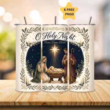 Nativity Tumbler Wrap PNG, Christmas Christian Tumbler, 20oz Skinny Wrap, Religious Christmas Design, Holy Night Digital Download