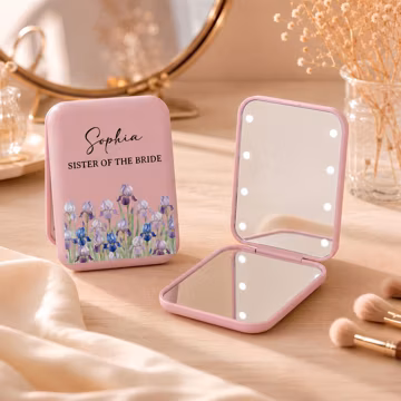 Custom Birth Month Flower Compact Mirror, Personalized Name LED Makeup Mirror, Bridesmaid Wedding Gift For Her, Birthday Anniversary Gift