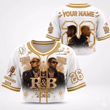 R&B Tour 2026 Baseball Croptop Jersey, Custom Name Chris Brown Usher Button Up Crop Top, Hip Hop Concert Merch, RNB Music Fan Gift Shirt