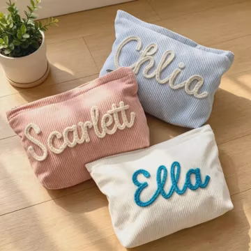 Personalized Embroidered Corduroy Toiletry Pouch, Spacious Zipper Makeup Storage Bag, Custom Name Cosmetic Case, Gift for Bridesmaid