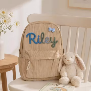 Stylish Corduroy Preschool Backpack with Custom Name , Portable Toddler Daily Bag, Thoughtful Kids Birthday & Back to School Gift