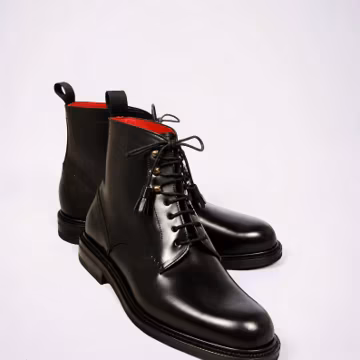 Handmade Black Calf Leather Ankle Boots: Men's Lace up Dress Boot