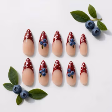 3D Blueberry Cottagecore Almond Press On Nails, Summer Fruit Gift